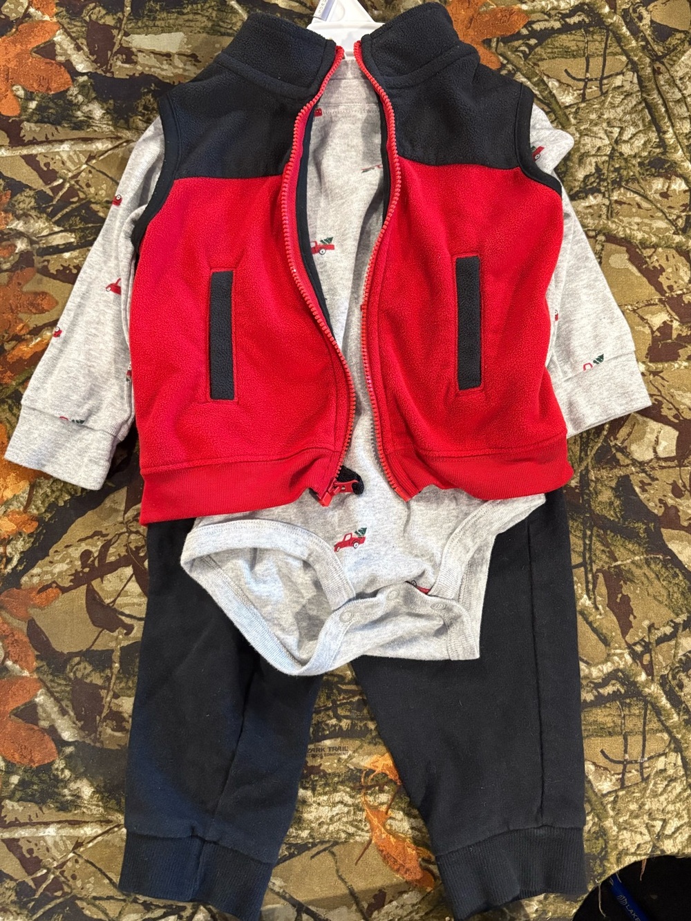 Carter's Red and Black Fleece Vest Outfit Set